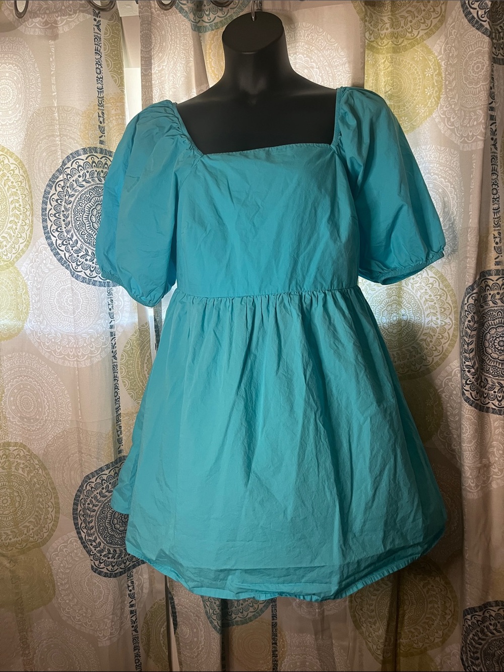 a new day Turquoise Puff-Sleeve Casual Dress